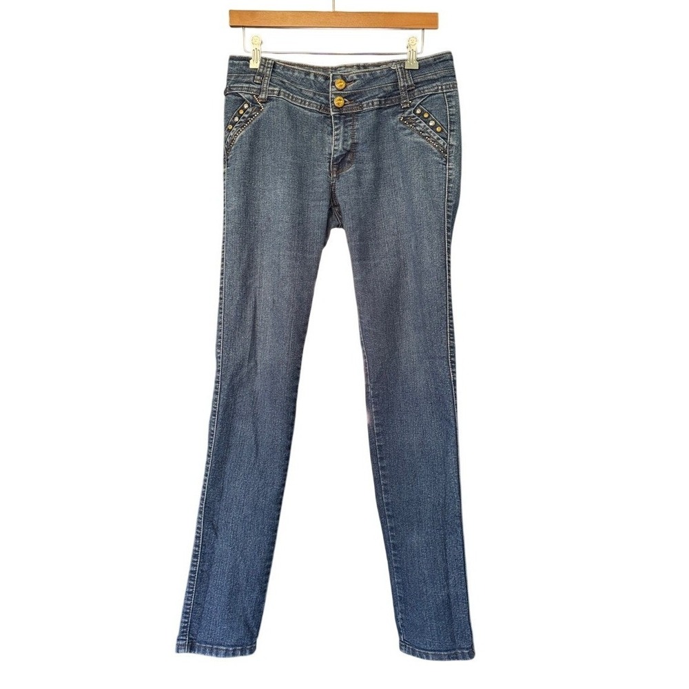 Rico Jeans USA Premium Womens Size 11 Blue‎ Studded Rhinestone Skinny Jeans Y2K